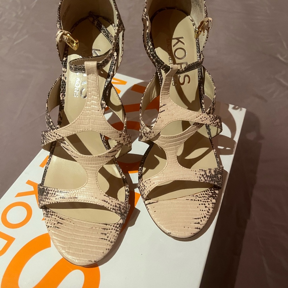 Michael Kors Women's Beige Snake Print Sandals